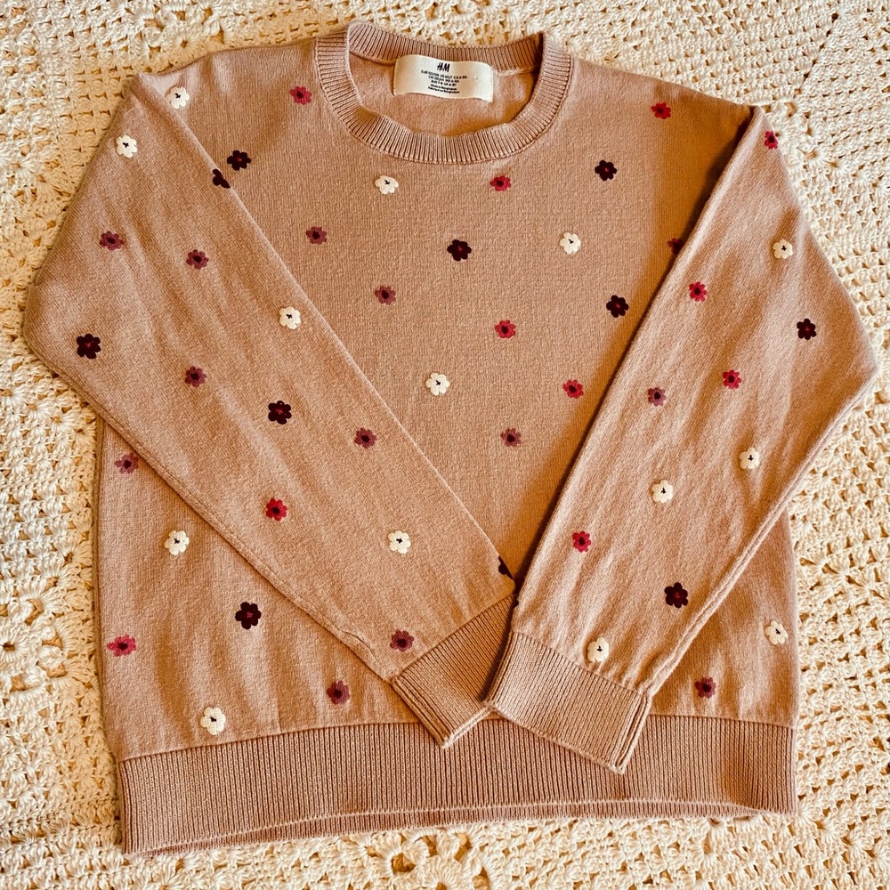 EUC H&M Mauve Flower Cotton Sweater Girls 6x/7